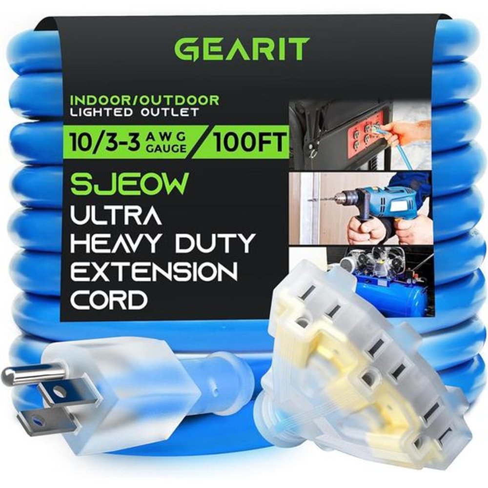 Extension Cord 100 Feet 10/3-3 Triple Outlet Ultra Heavy Duty